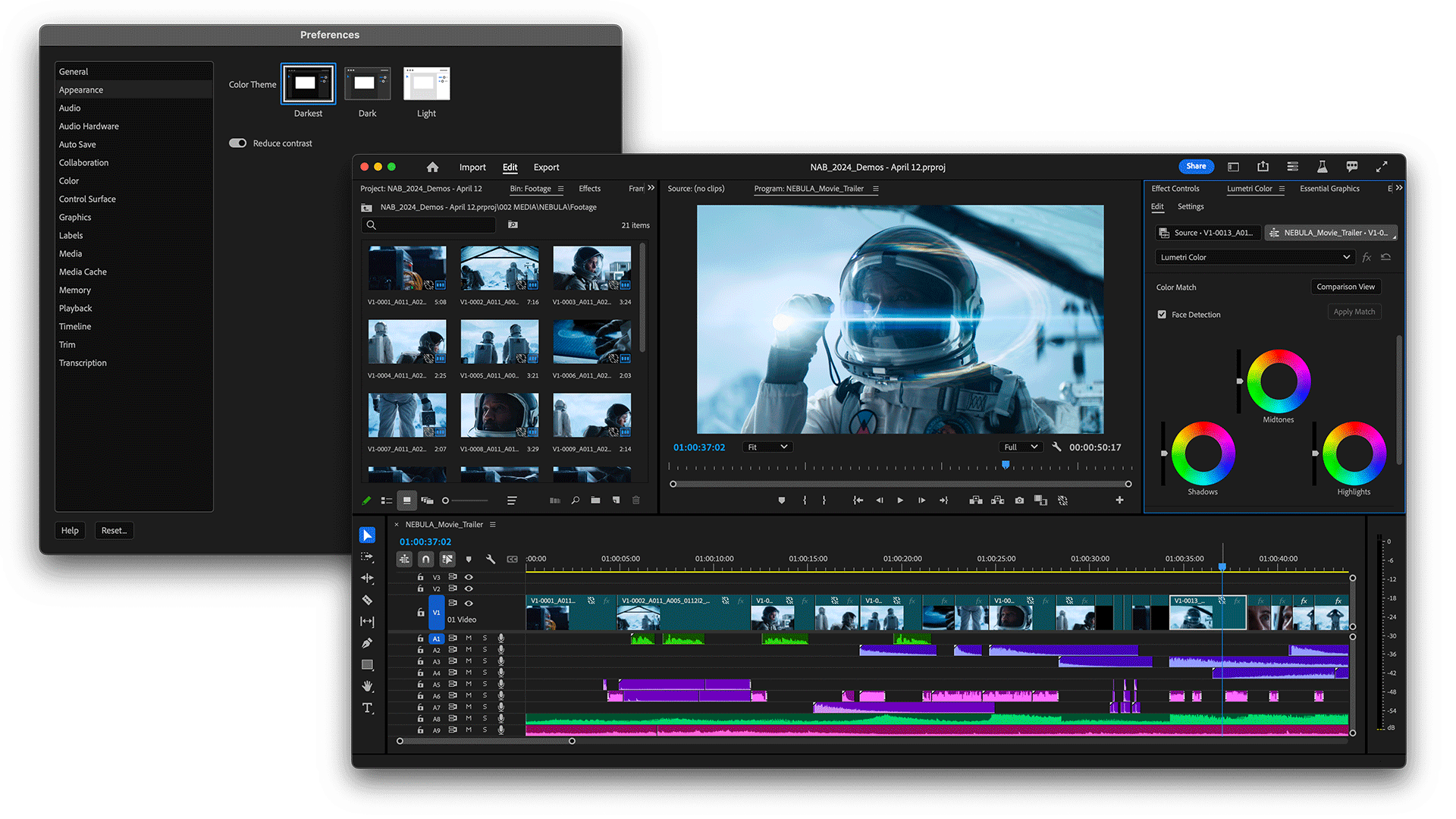 Editing a long-form video in a professional editor